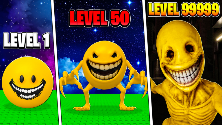 Official Raise an Anomaly artwork of the yellow smiler at Level 1, 50, and 99999