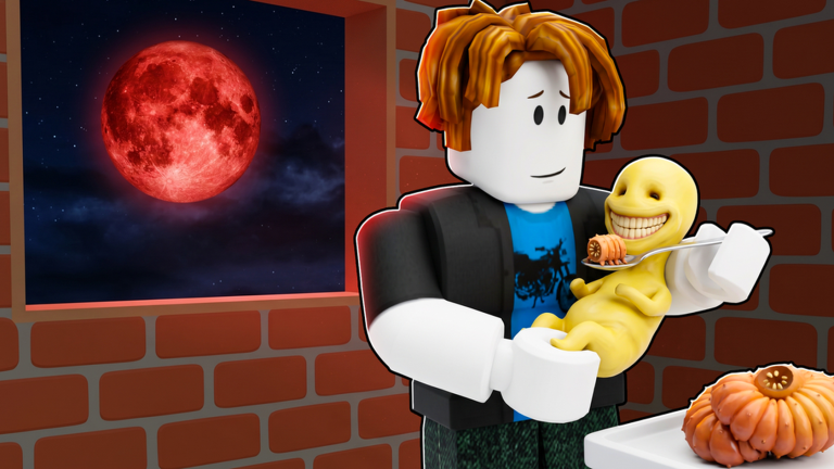 Official Raise an Anomaly lab artwork with a yellow baby anomaly, food, and a red moon
